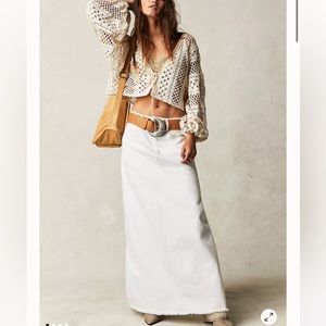Free People Come As You Are White Maxi Denim Skirt